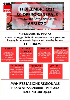 15 DICEMBRE - SCIOPERO GENERALE IN ABRUZZO